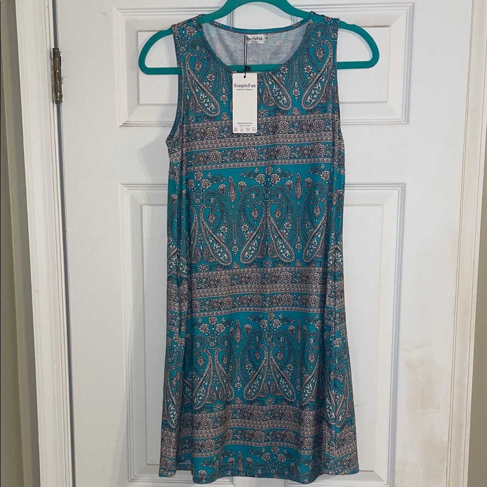 Simple Teal and Beige Mini Dress New with tags